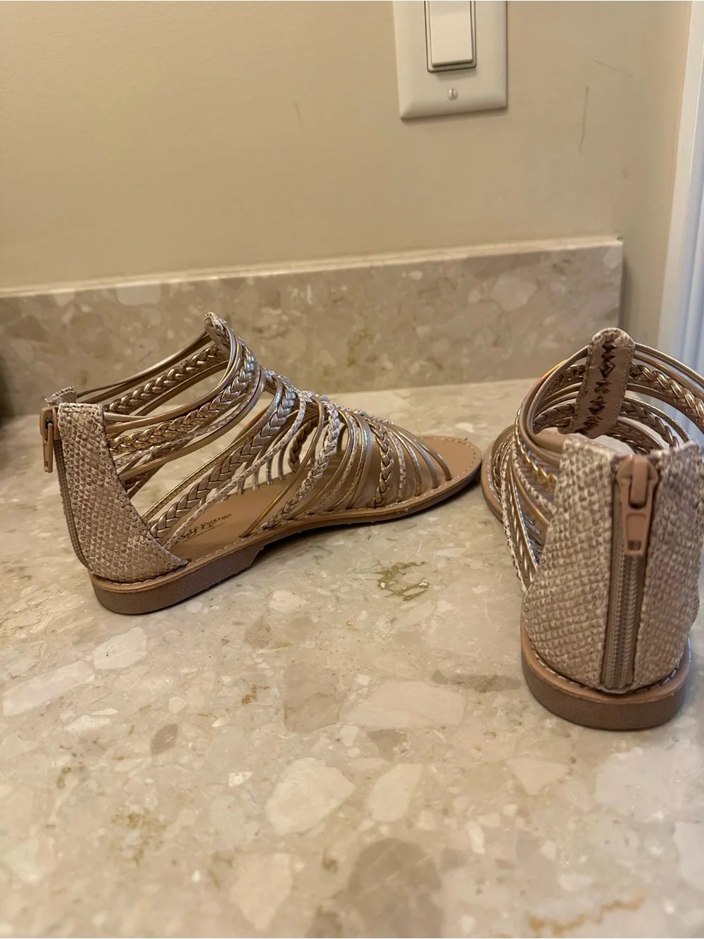 Girls Metallic Gold Braided Gladiator Sandals - Kids